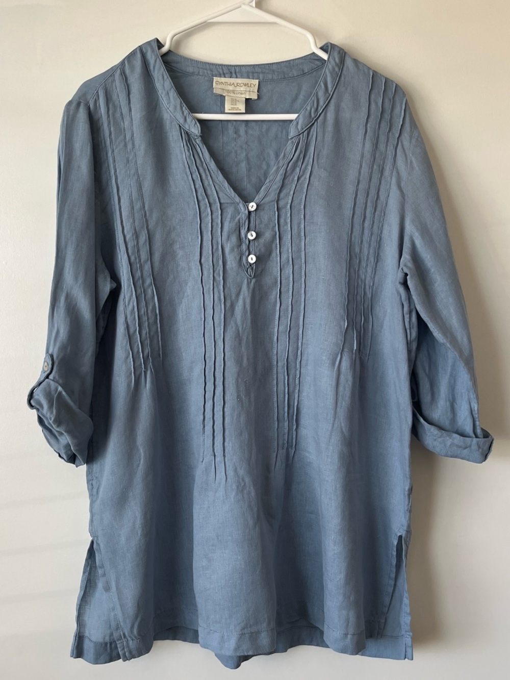 100% Linen Light Blue Linen Tunic Shirt